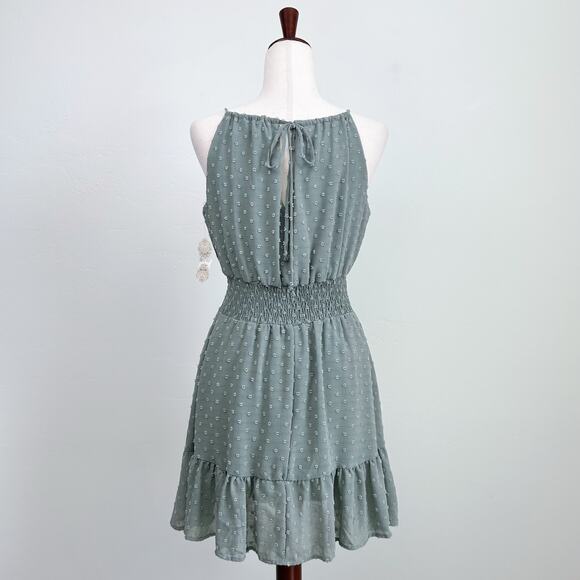 Altar'd State Green Sage Clip Dot Sleeveless Halter Mini Dress NWT - Picture 7 of 9